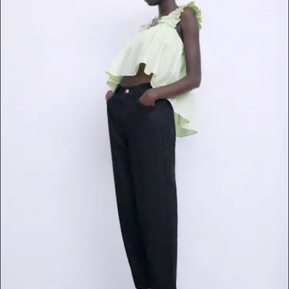 Ruffled Corton Poplin Top Lime Green - Picture 2 of 5